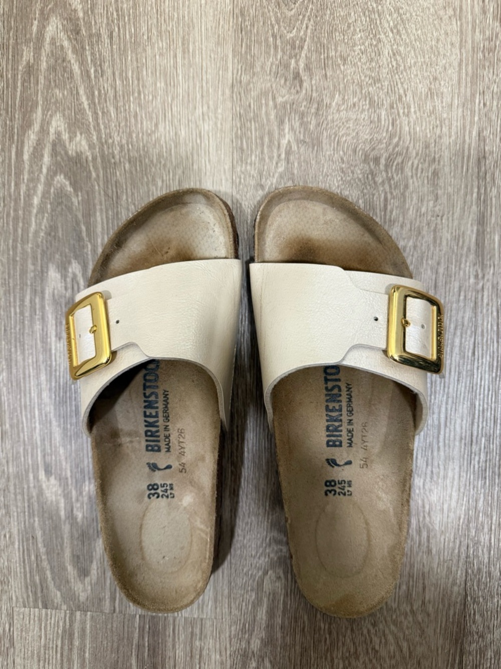 Birkenstock Madrid Single Strap Sandals in beige with Gold Buckles